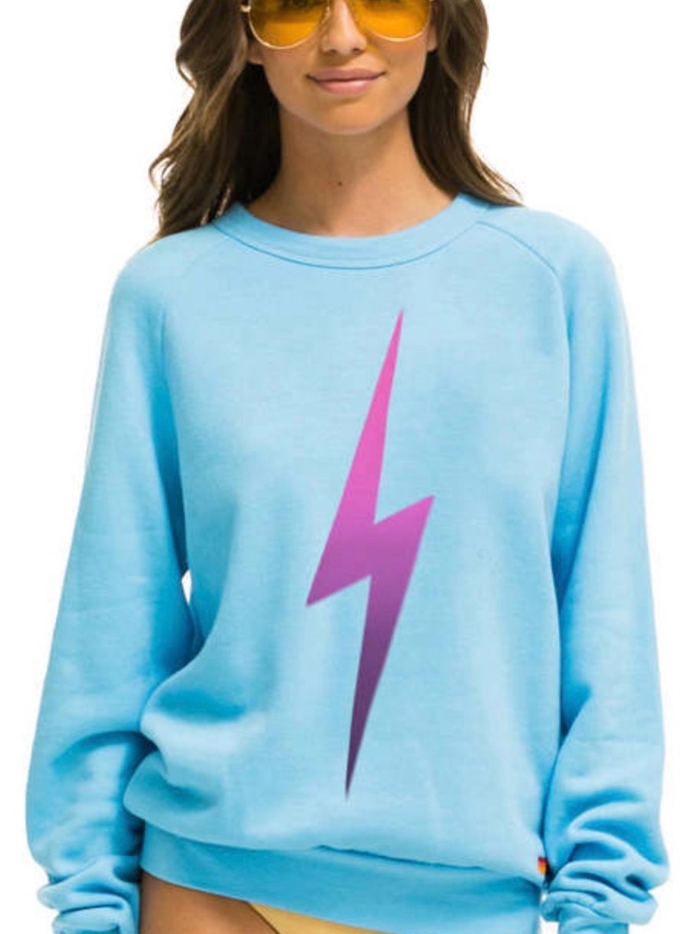 Aviator Nation Bolt Sweatshirt- sky pink purple fade, XS